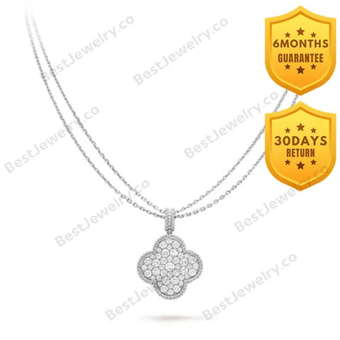 Clover Silver Full Diamond Big Clover Necklace