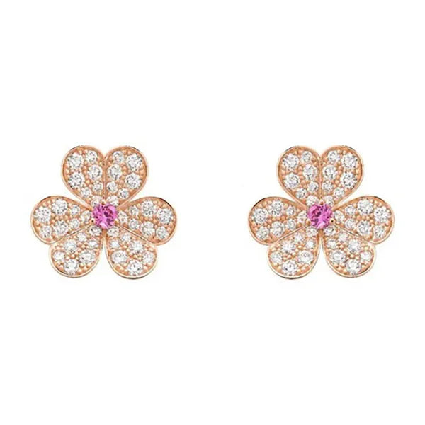 Frivole Pink Gold Flower Diamond Earrings