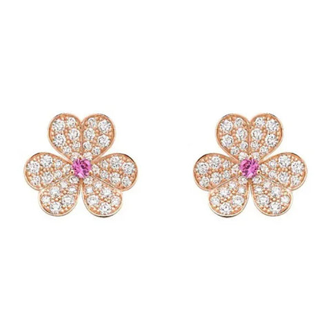 Frivole Pink Gold Flower Diamond Earrings