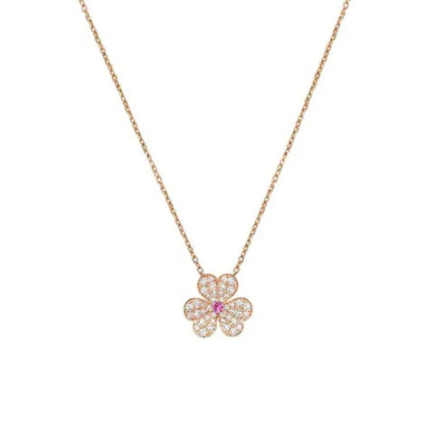 Frivole Pink Gold Flower Diamond Necklace