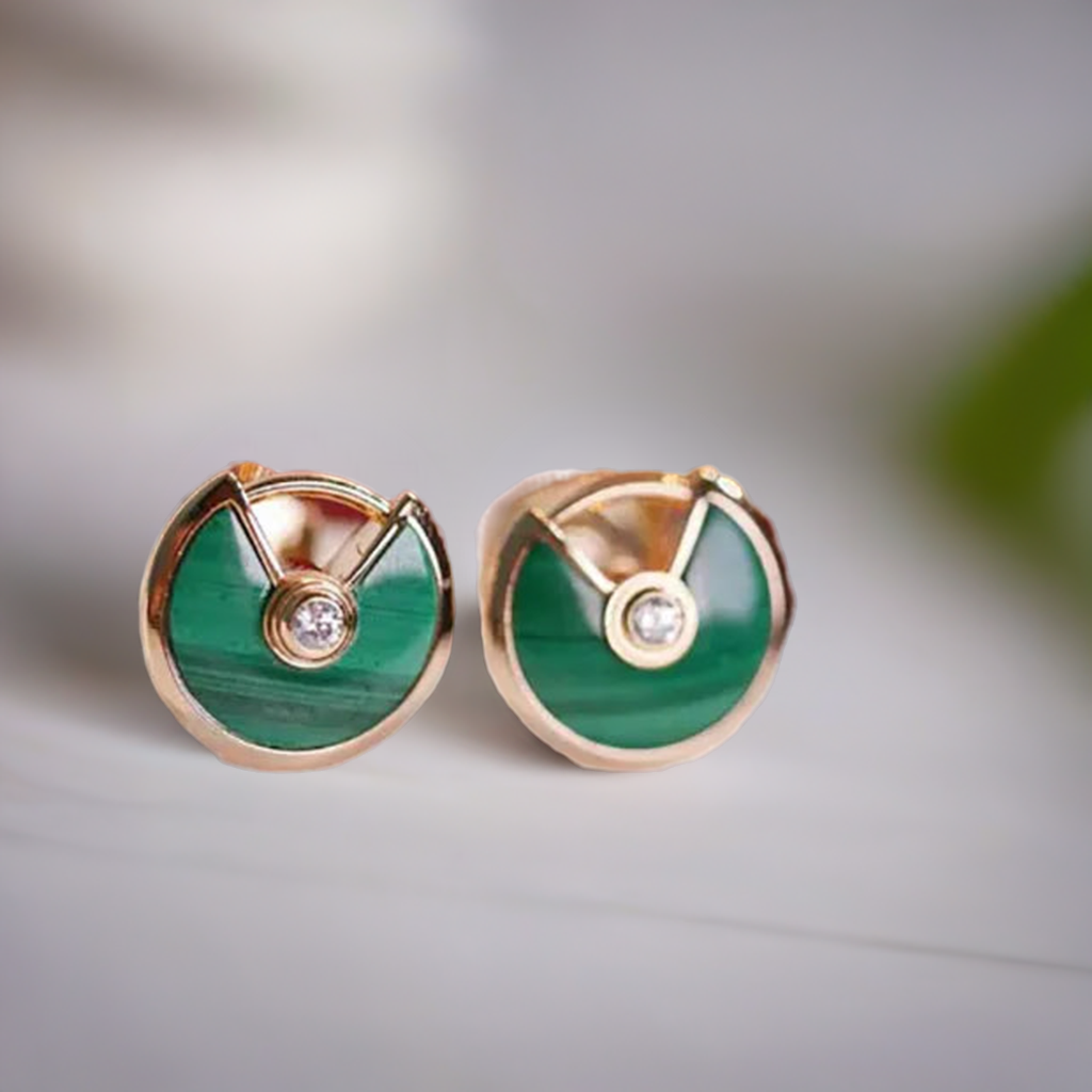 Amulette Earrings Malachite Pink Gold