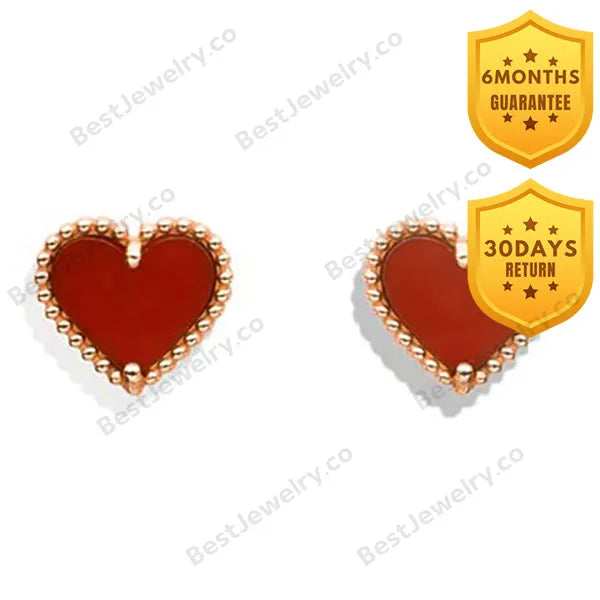 Heart Carnelian Pink Gold Stud Earrings