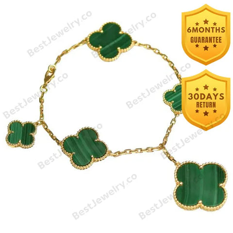 Magic Clover Malachite Pink Gold Bracelet 5 Motifs