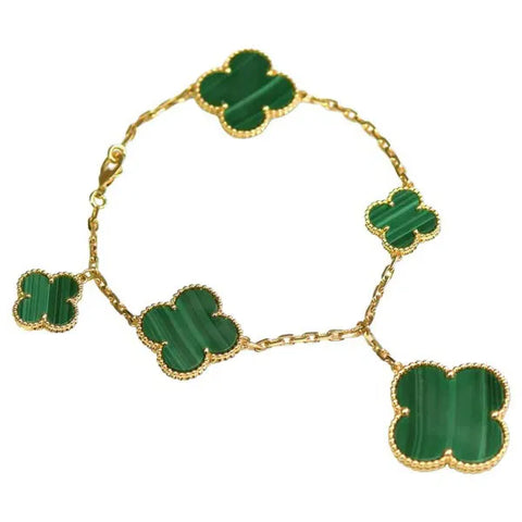 Magic Clover Malachite Pink Gold Bracelet 5 Motifs