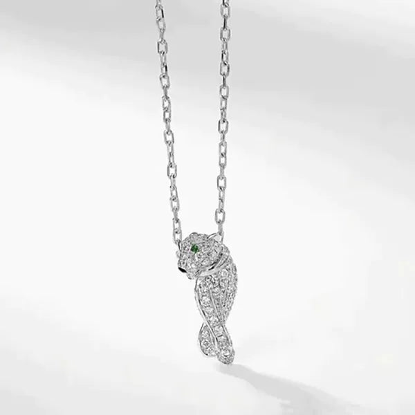 Panthere Pendant Silver Diamond Necklace