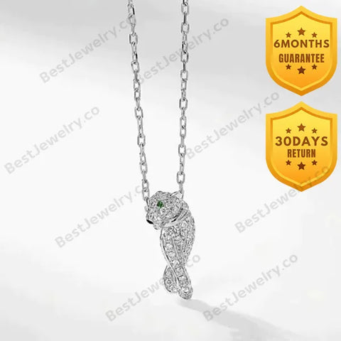 Panthere Pendant Silver Diamond Necklace