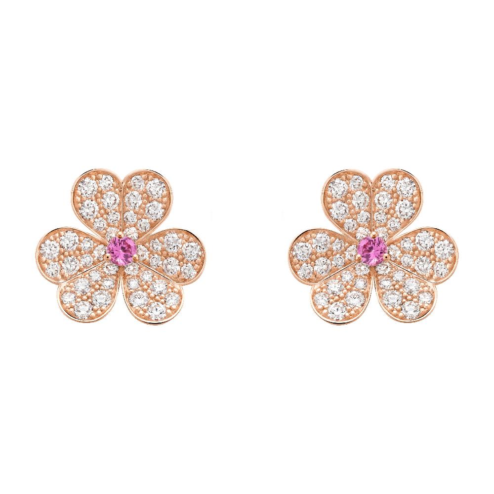 Frivole Pink Gold Flower Diamond Earrings