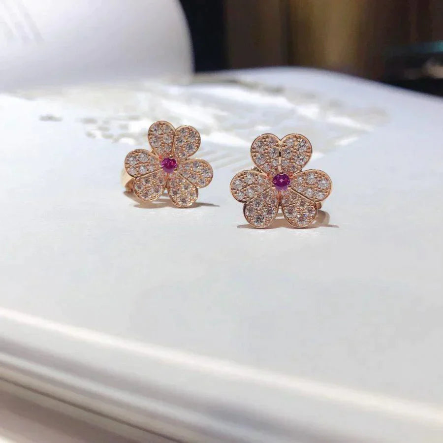 FRIVOLE PINK GOLD FLOWER DIAMOND EARRINGS