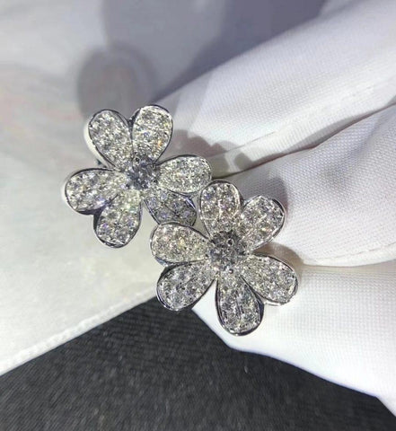 FRIVOLE SILVER FLOWER DIAMOND EARRINGS