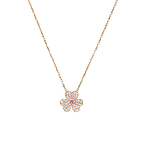 Frivole Pink Gold Flower Diamond Necklace