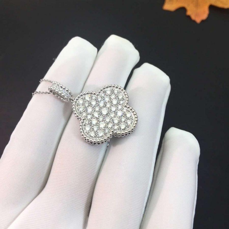 CLOVER SILVER FULL DIAMOND BIG CLOVER NECKLACE