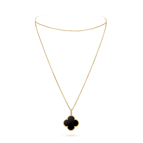 CLOVER SILVER ONYX BIG CLOVER NECKLACE