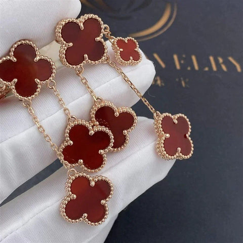 CLOVER EARRINGS CARNELIAN 4 MOTIFS PINK GOLD