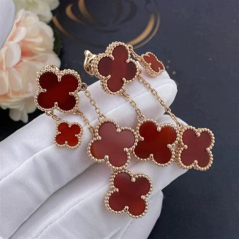 CLOVER EARRINGS CARNELIAN 4 MOTIFS PINK GOLD